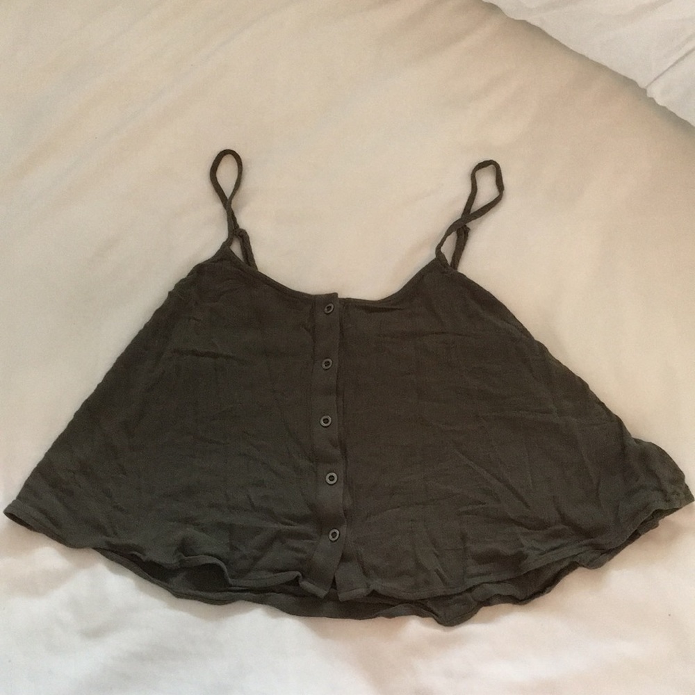 Army Green Cropped Flowy Tank Top
